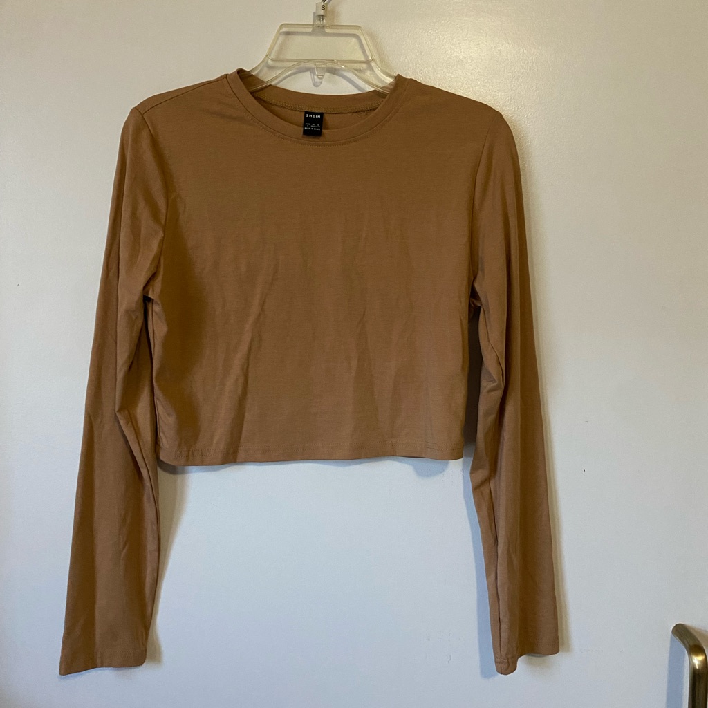 Shein Brown Long Sleeve Crop Tee